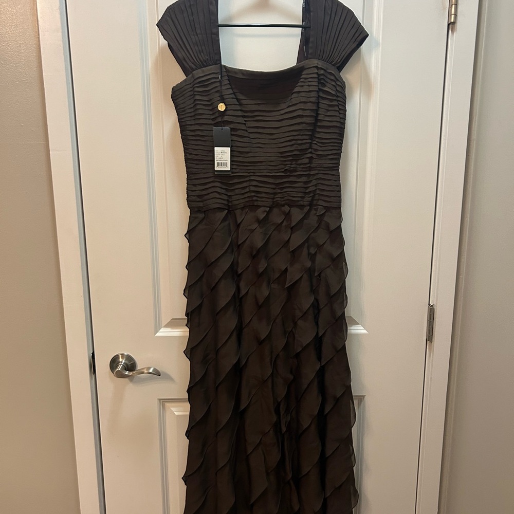 Tadashi Shoji Brown Tiered Ruffle Maxi Dress - Picture 2 of 11